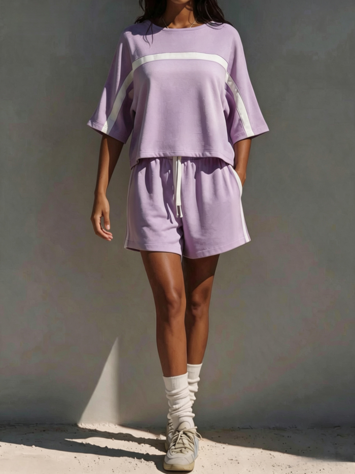 Sporty Color-Block Short Sleeve Set