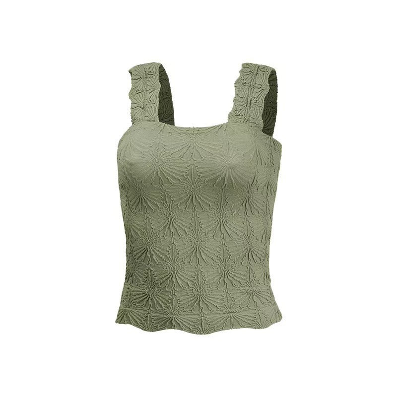 Textured Square Neck Ruched Crop Tank Top