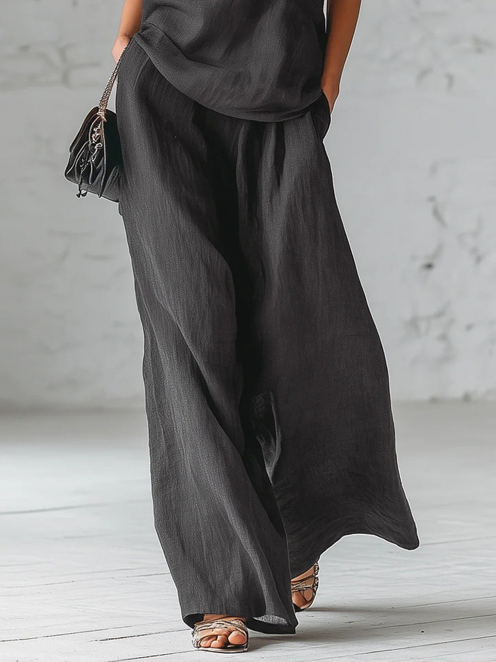 Sleeveless one-shoulder top with tie and wide-leg women&