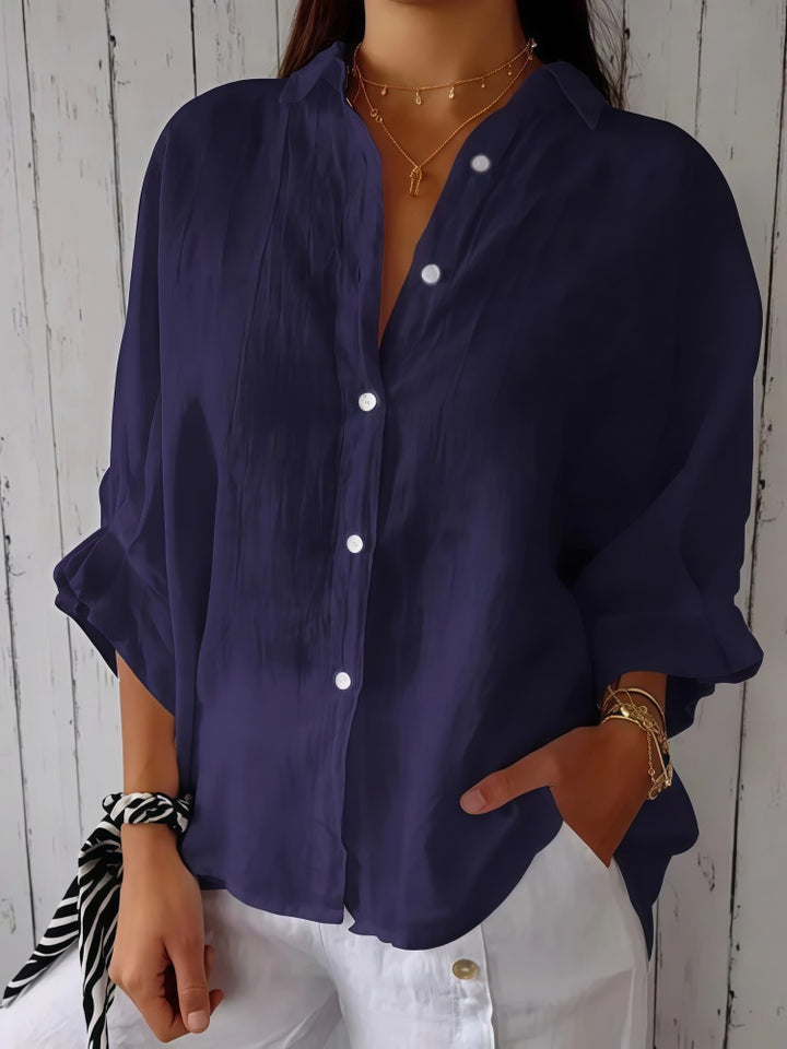 Linen Blend Oversized Button-Down Shirt - Breathable, Multiple Colors