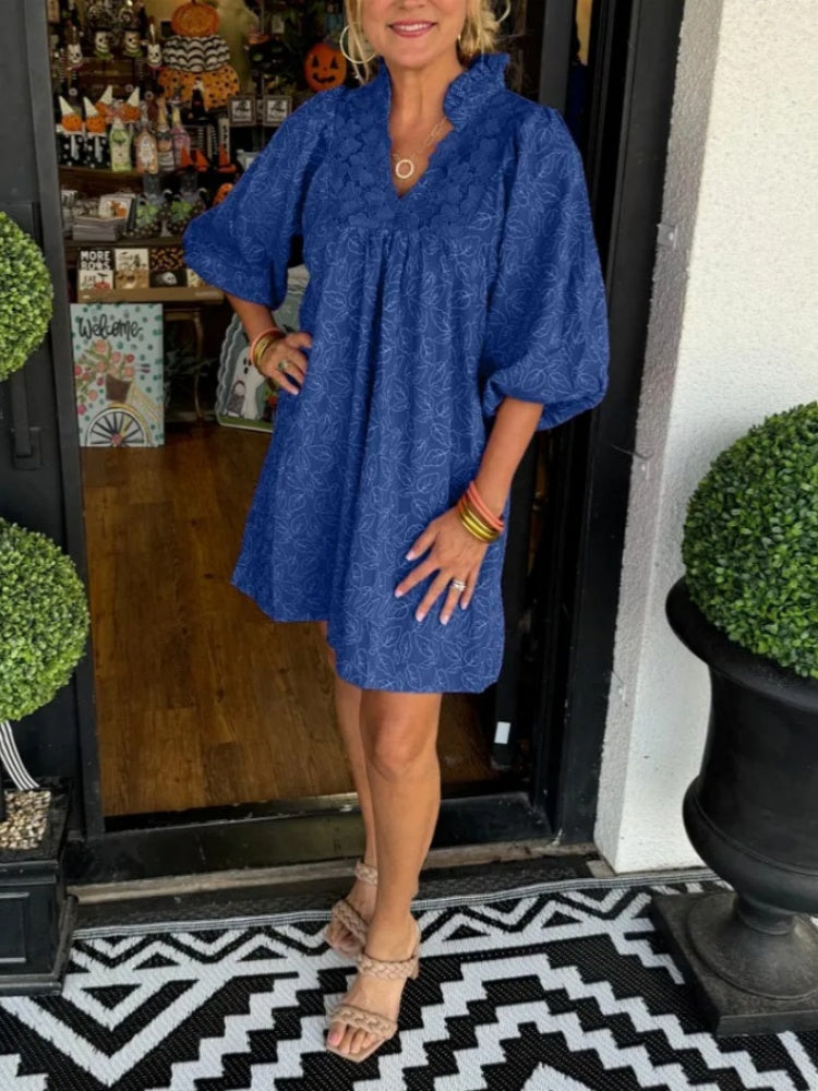 Puff Sleeve Flowy Casual Dress