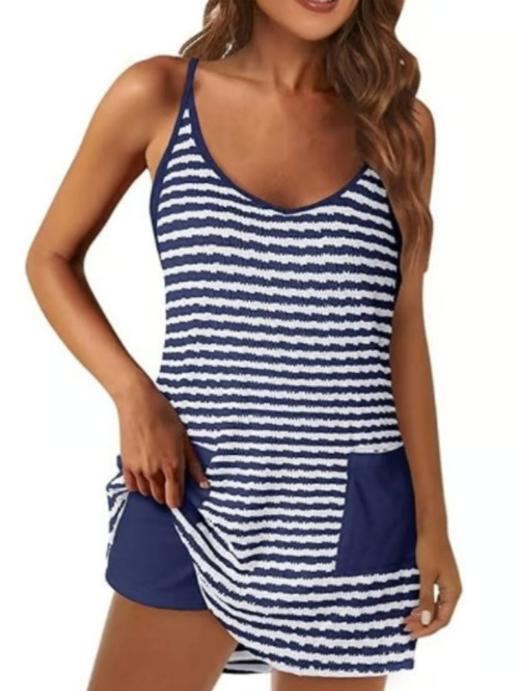 Striped Tankini Swim Dress with Shorts