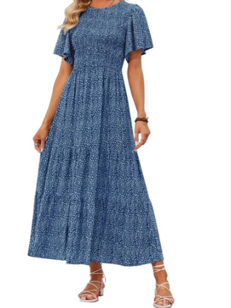 Floral Print Flutter Sleeve Tiered Maxi Dress