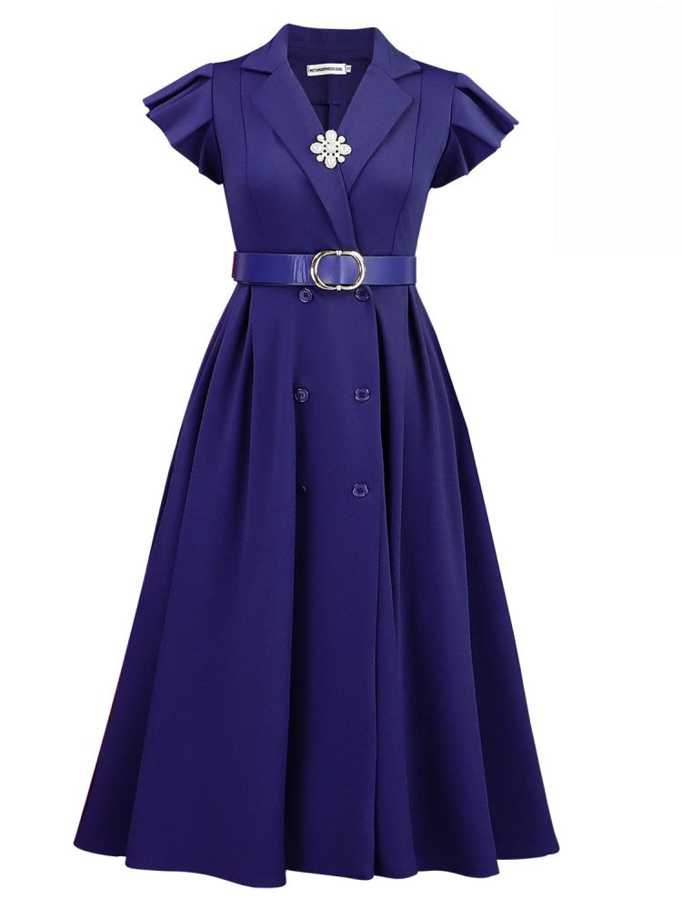 Tailored Blazer-Style Midi Dress with Belt