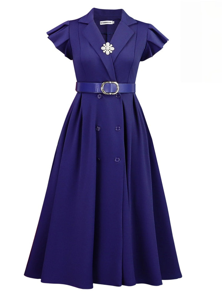 Tailored Blazer-Style Midi Dress with Belt
