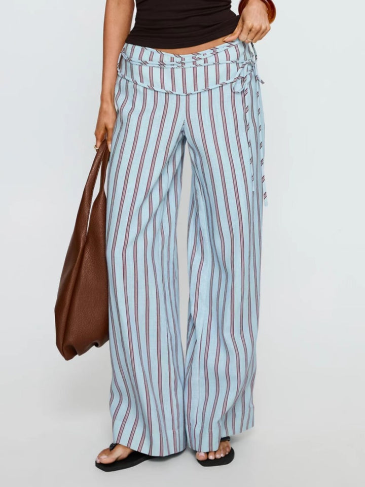 Wrap Tie Waist Wide Leg Pants