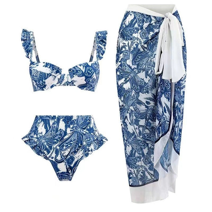 Tie Shoulder One Piece Swim Set with Sarong