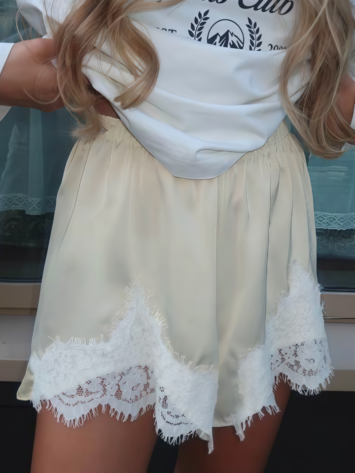 Lace Trim Satin Lounge Shorts