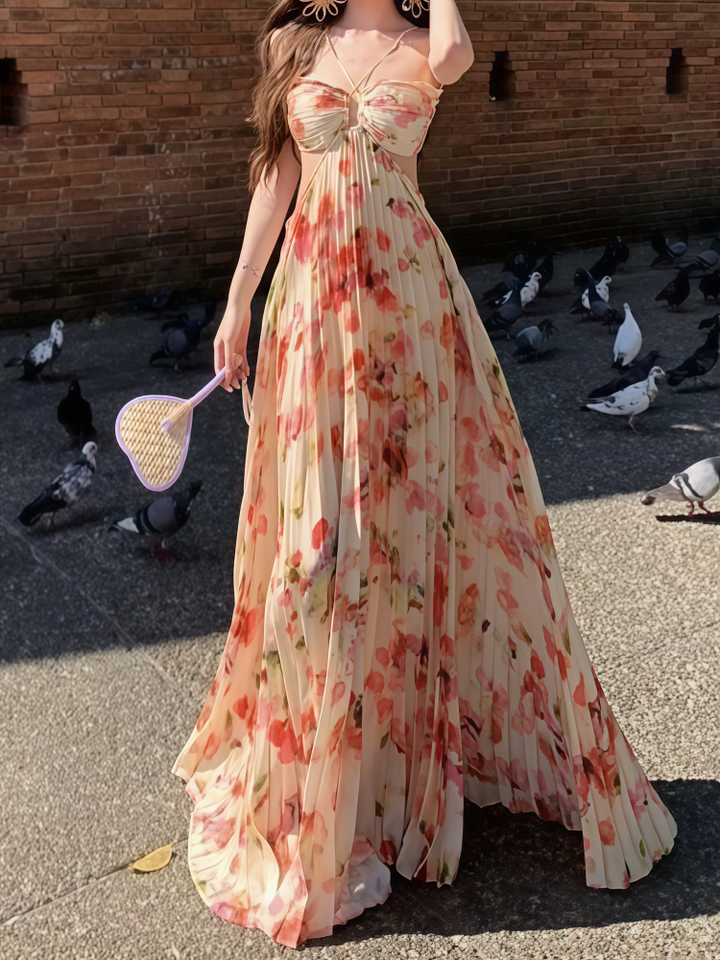 French-style floral halter-neck camisole dress