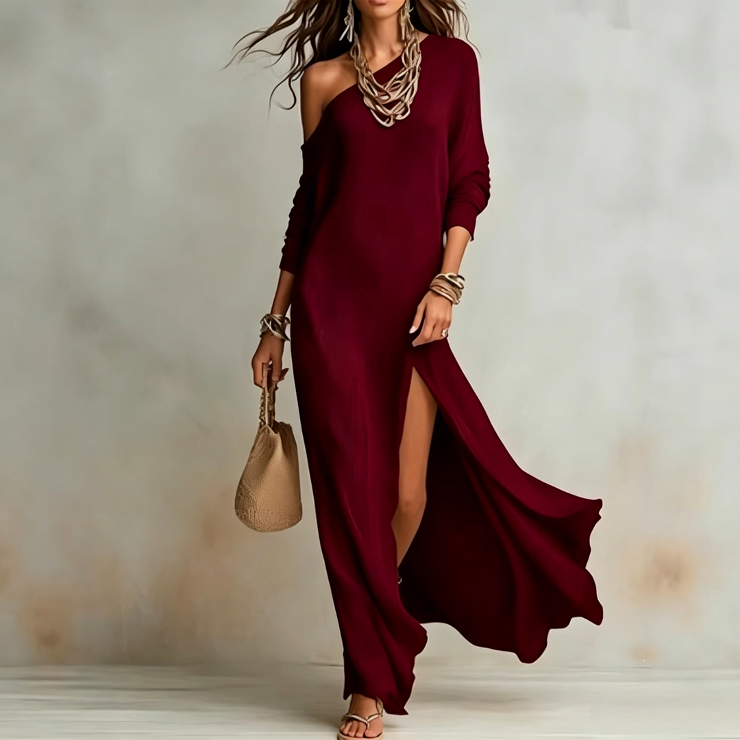 Long-sleeved knitted pleated slit women&