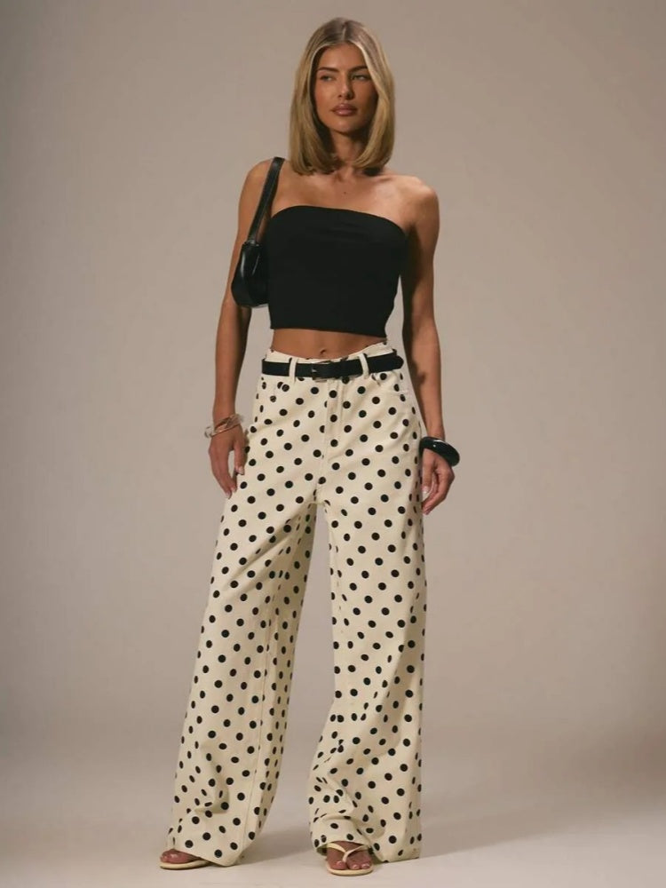 Polka Dot High-Waisted Wide-Leg Pants
