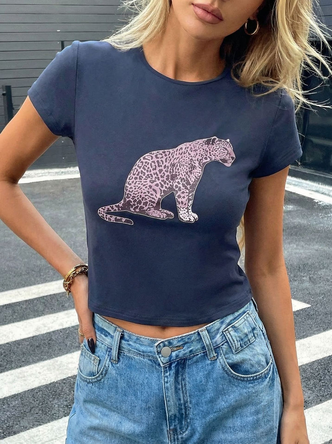 Retro leopard print cropped T-shirt