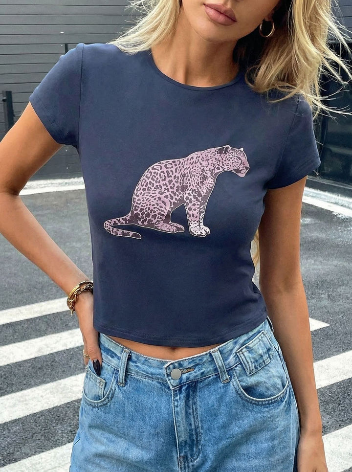 Retro leopard print cropped T-shirt