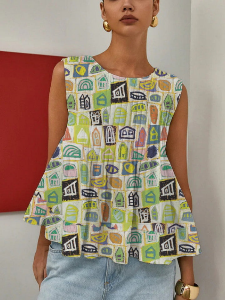 Pleated Sleeveless Peplum Blouse