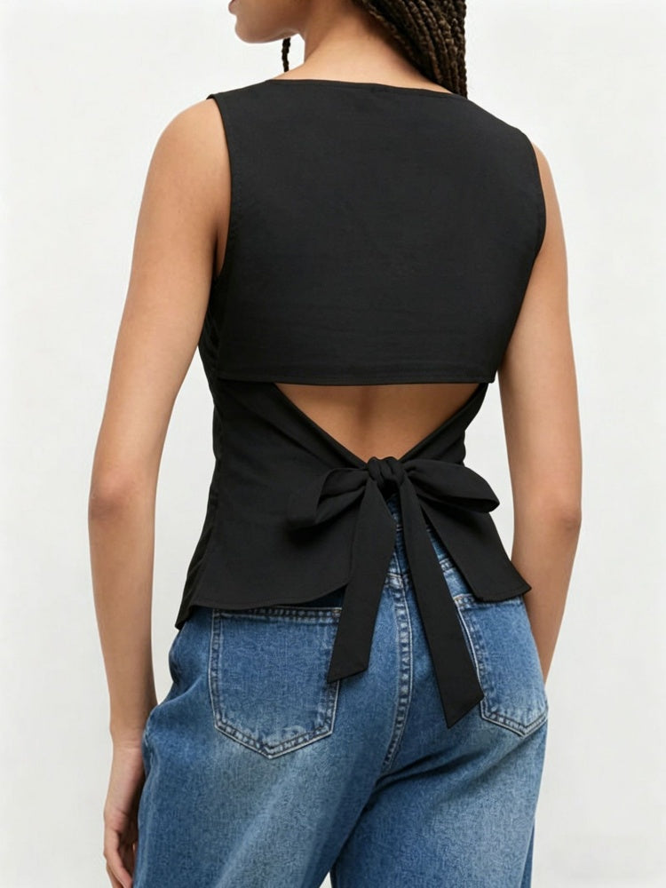 Form-Fitting Bow Back Tank Top