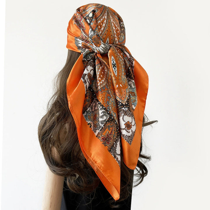 Floral Print Square Satin Scarf