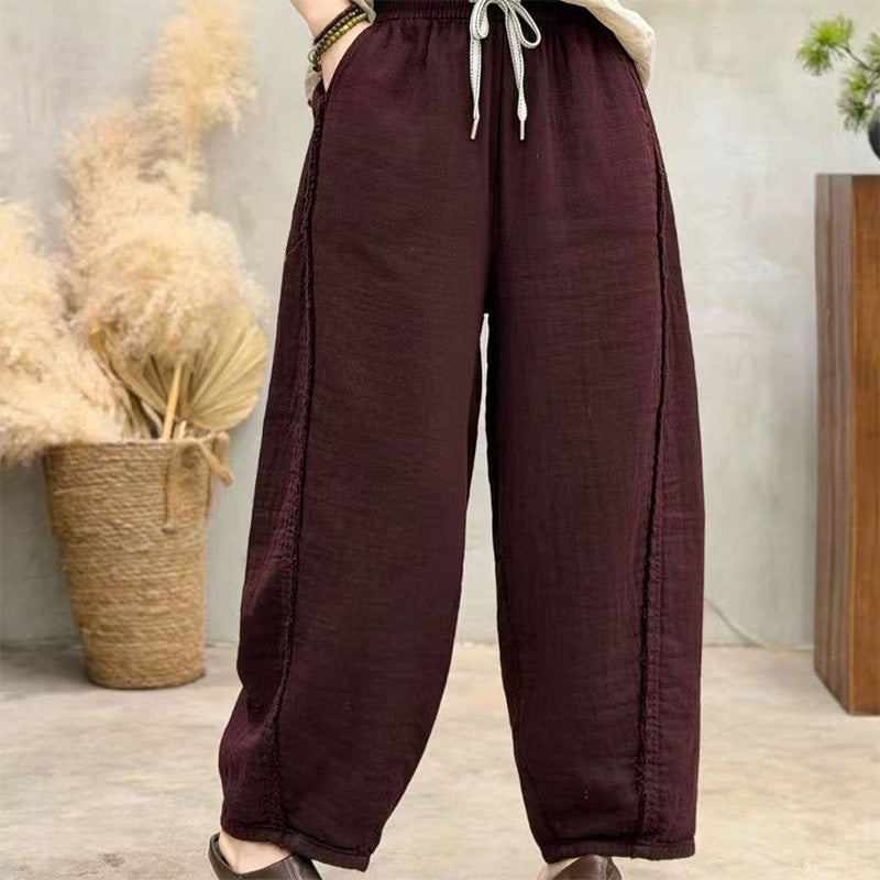Retro drawstring curved blade style loose casual pants