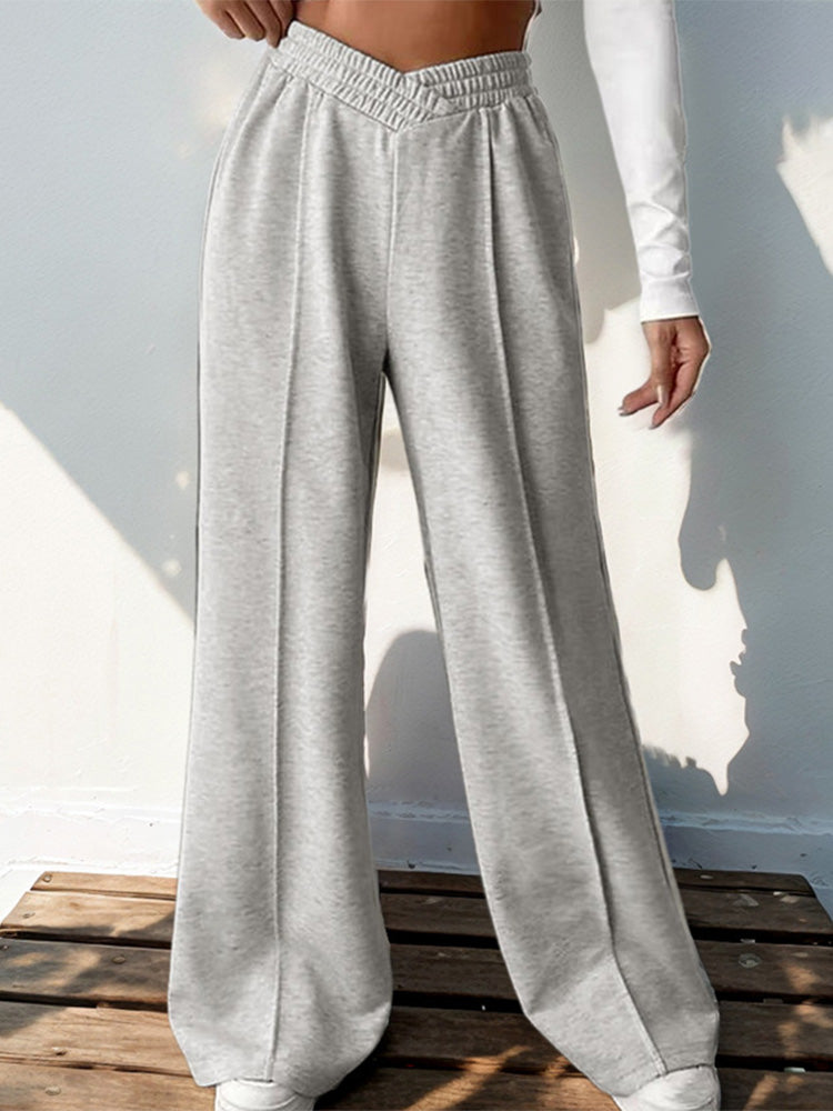 Casual and minimalist style high-waisted solid color wide-leg pants