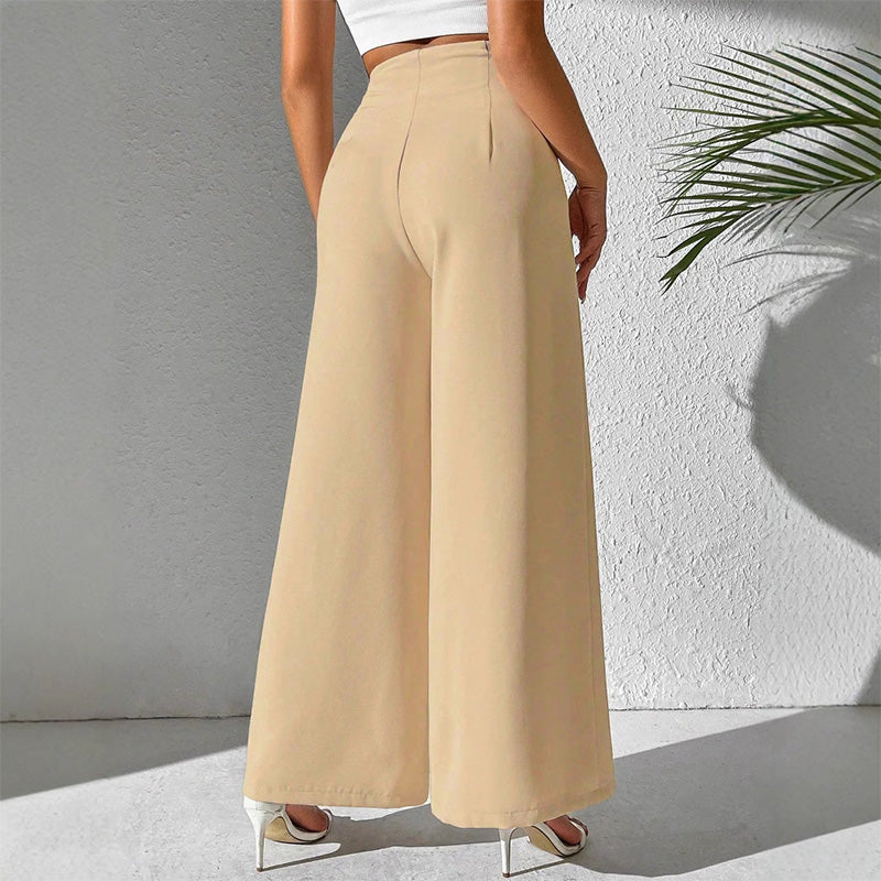 New solid color high-waisted wide-leg suit pants