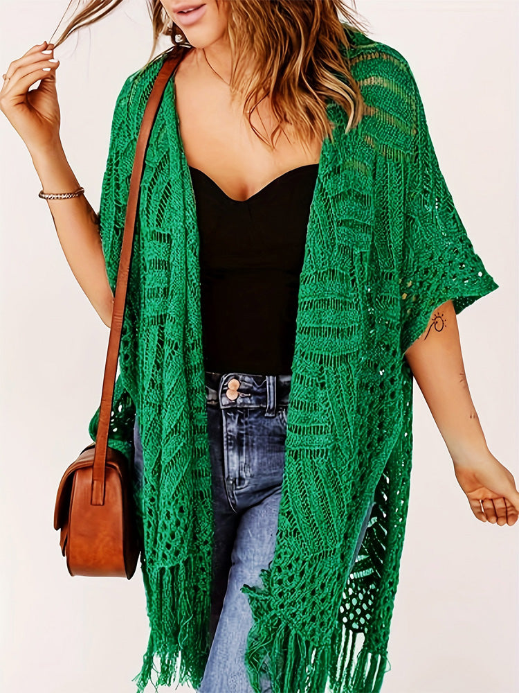 Beach vacation sun protection knitted tassel cover-up