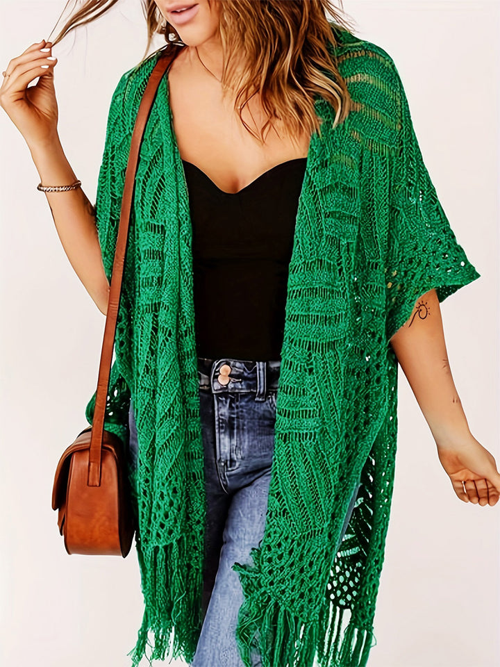 Beach vacation sun protection knitted tassel cover-up