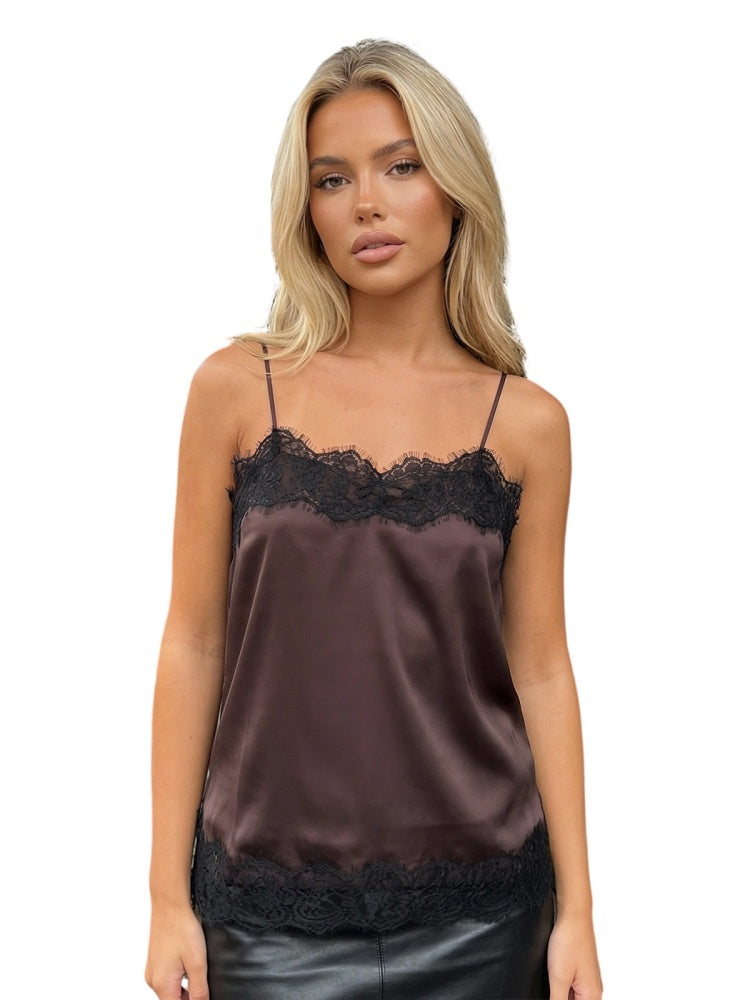 Satin Lace Trim Cami Top