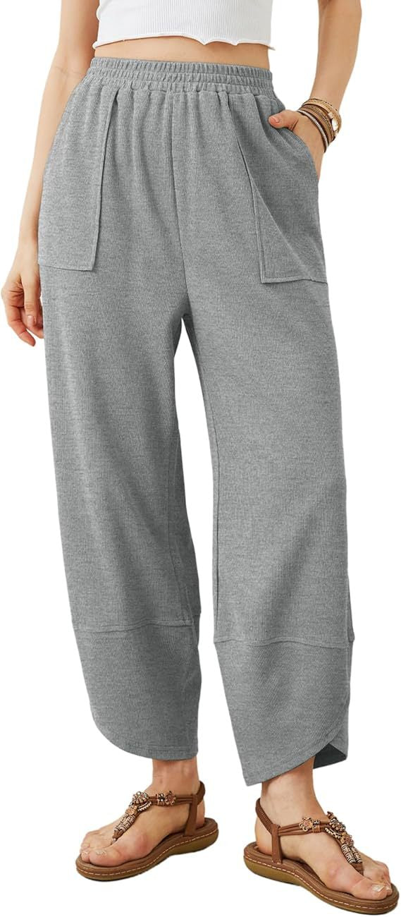 Elastic Waist Loose Fit Cropped Pants