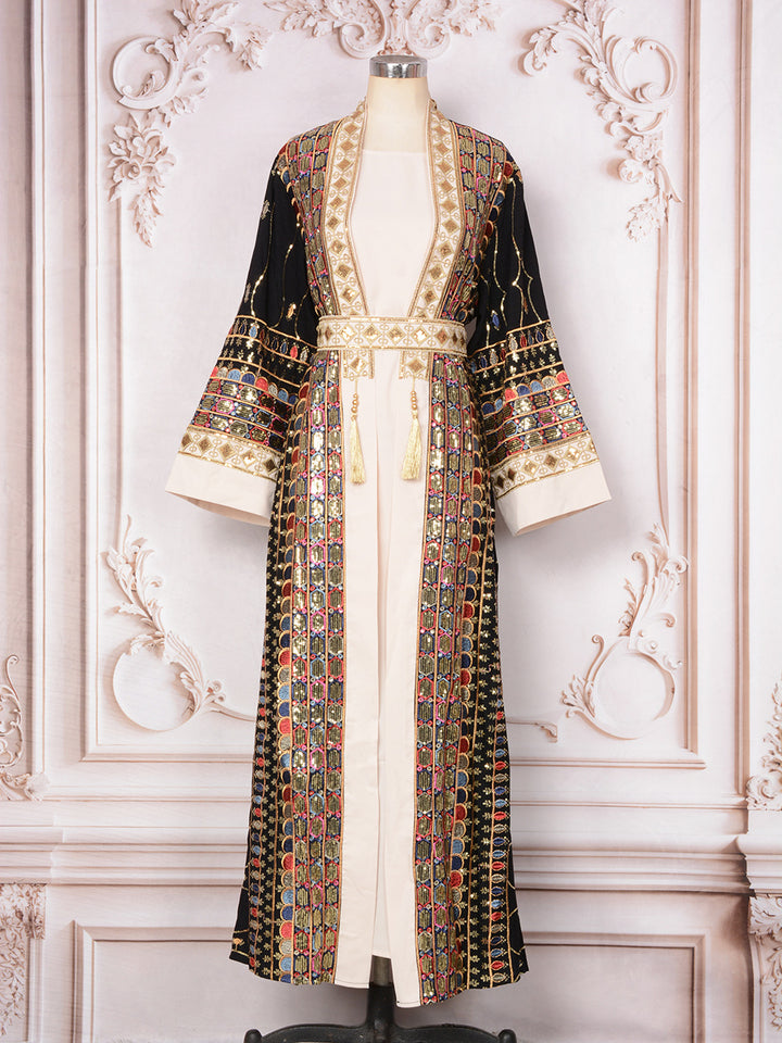 Embroidered Open-Front Abaya Kimono Set