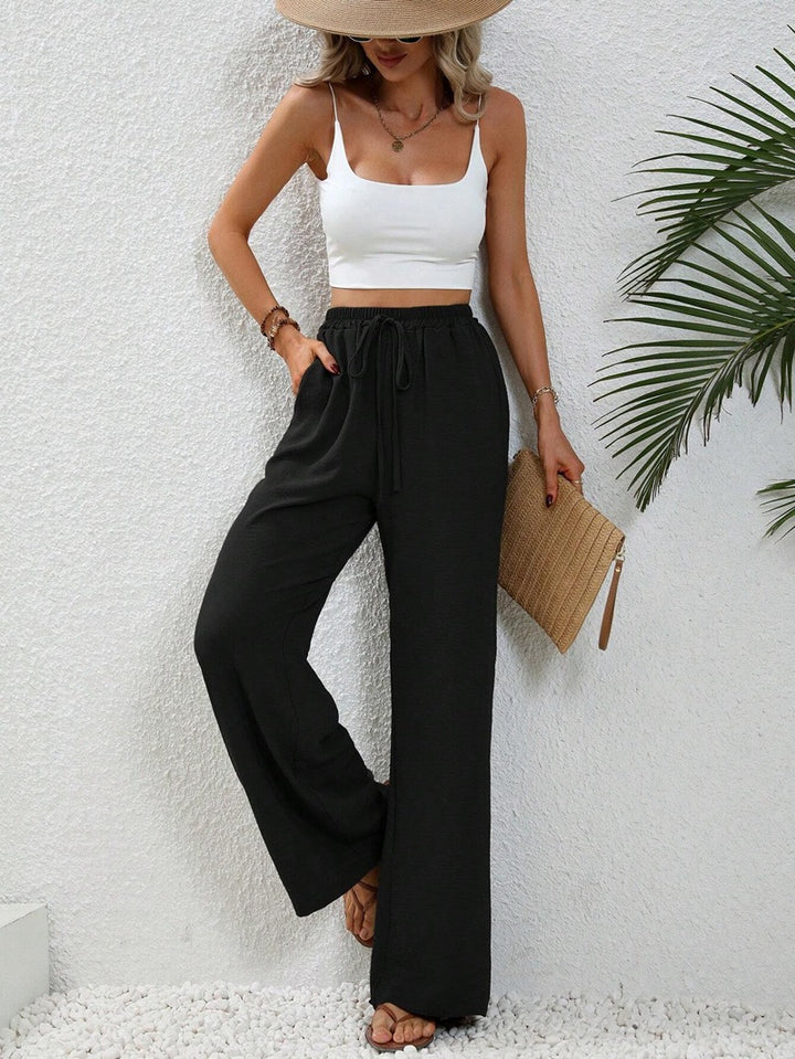Elastic Waist Drawstring Wide Leg Pants