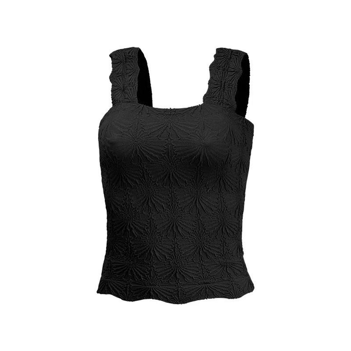 Textured Square Neck Ruched Crop Tank Top