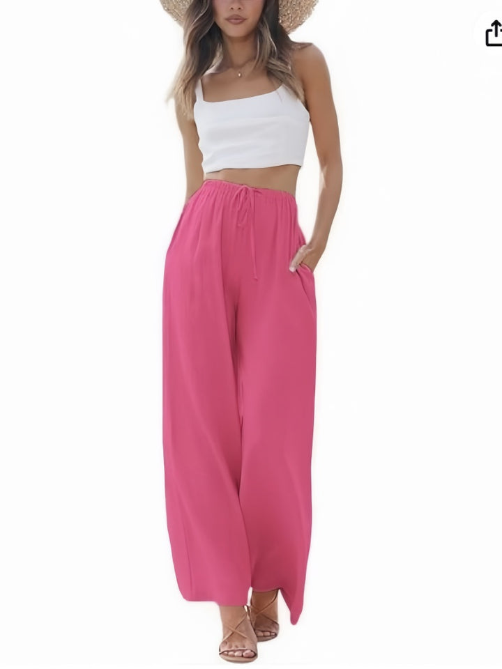 Drawstring Elastic Waist Wide Leg Pants