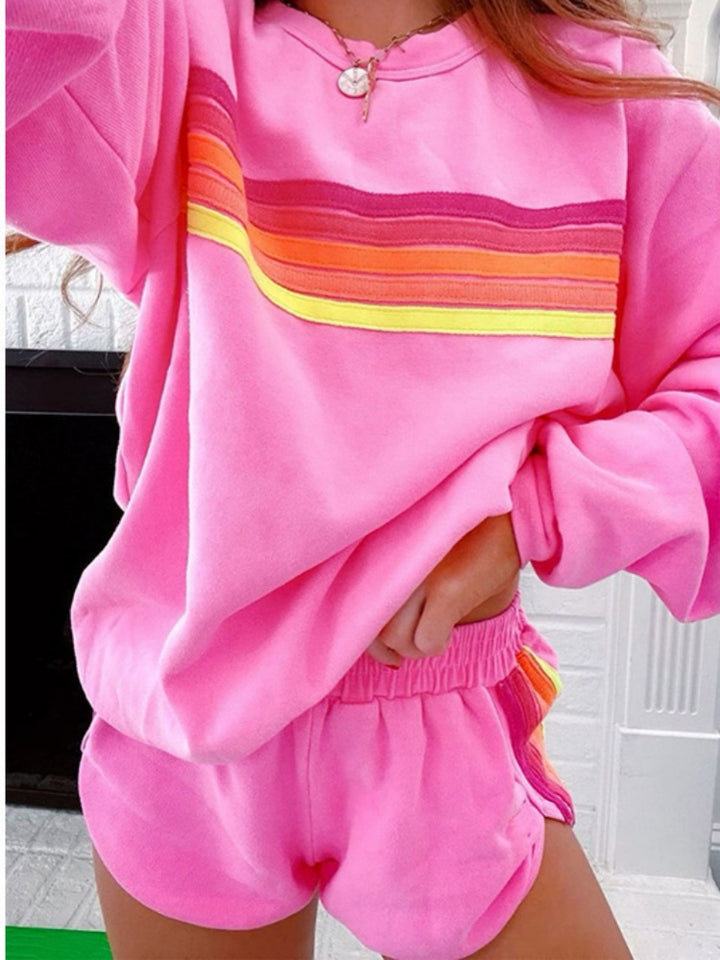 Rainbow Stripe Oversized Sweatshirt &amp; Shorts Loungewear Set