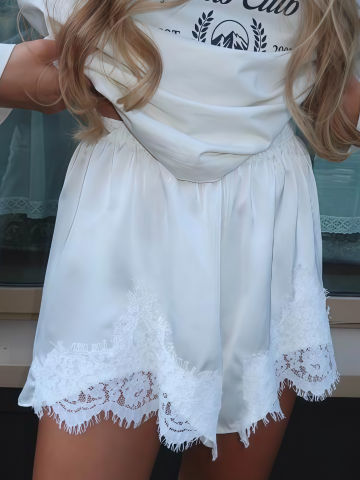 Lace Trim Satin Lounge Shorts