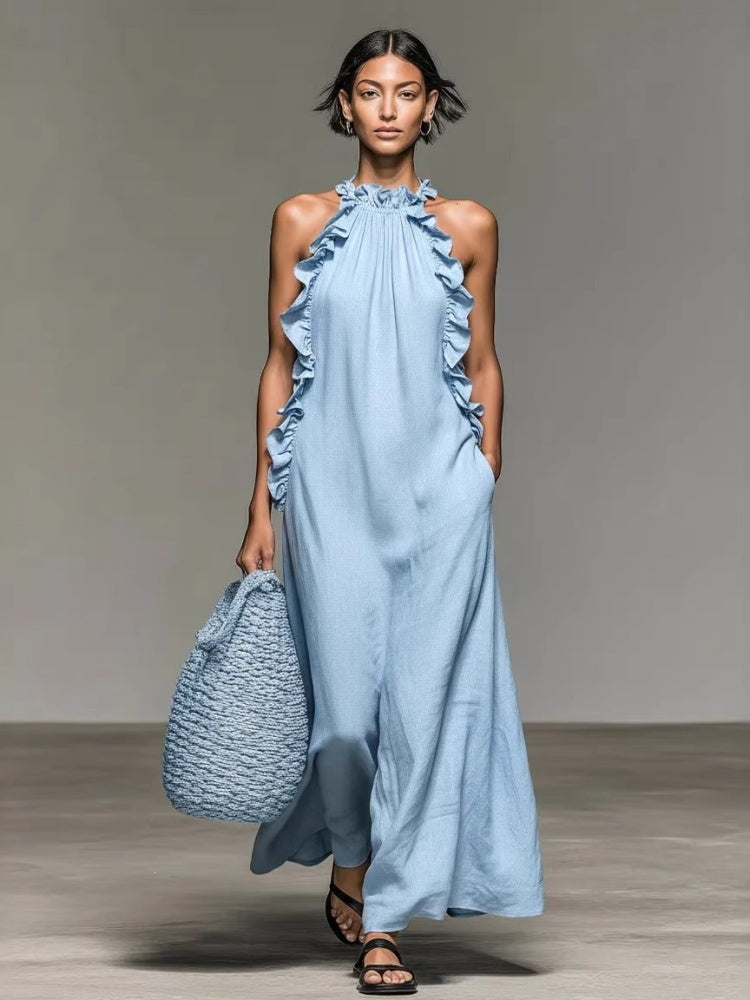 Ruffled Halter Neck Maxi Dress