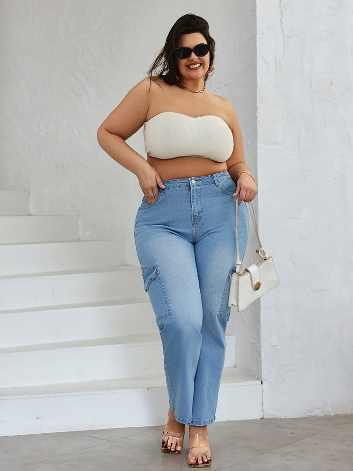 Plus Size Light Wash Cargo Jeans