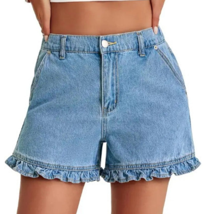 Ruffle Hem Denim Shorts