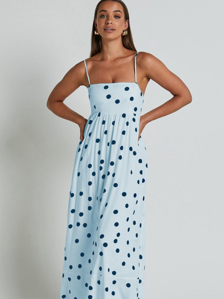 Polka Dot Spaghetti Strap Square Neck Maxi Dress