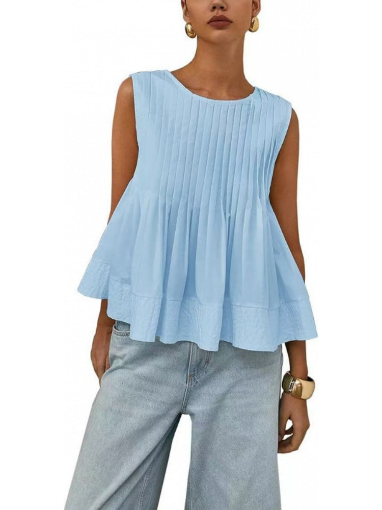 Pleated Sleeveless Peplum Blouse
