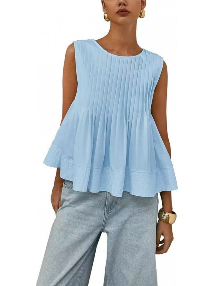 Pleated Sleeveless Peplum Blouse