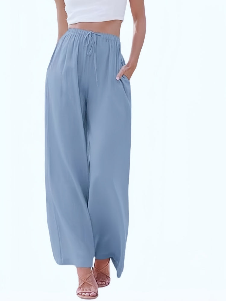 Drawstring Elastic Waist Wide Leg Pants
