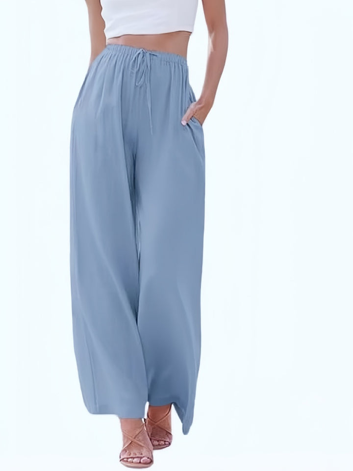 Drawstring Elastic Waist Wide Leg Pants