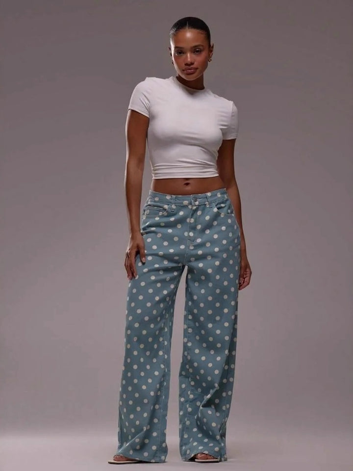 Polka Dot High-Waisted Wide-Leg Pants