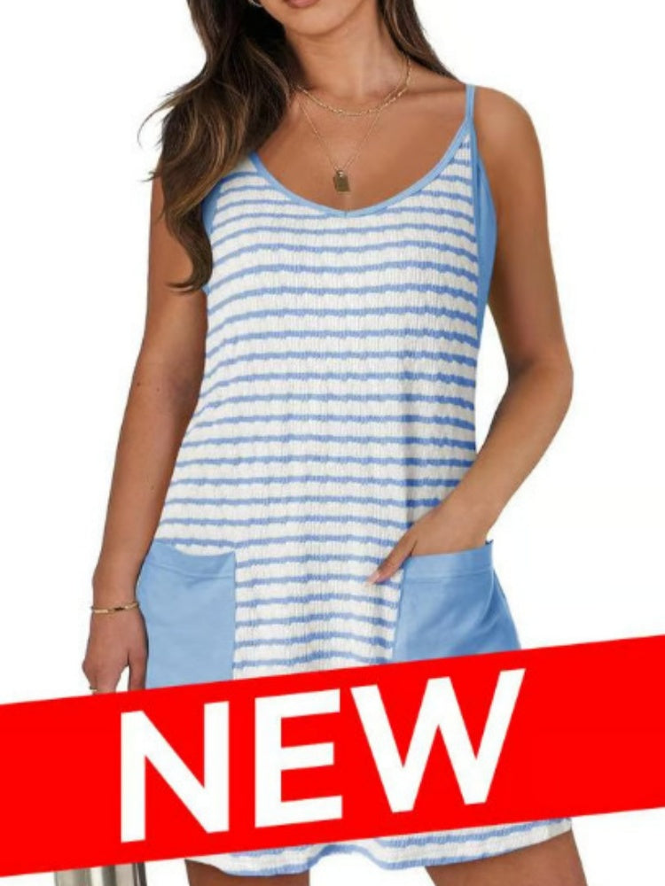 Striped Tankini Swim Dress with Shorts
