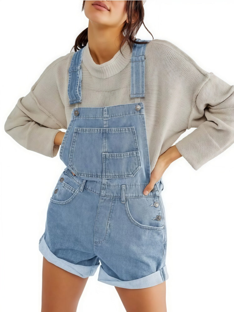 Loose Fit Cuffed Hem Jean Romper