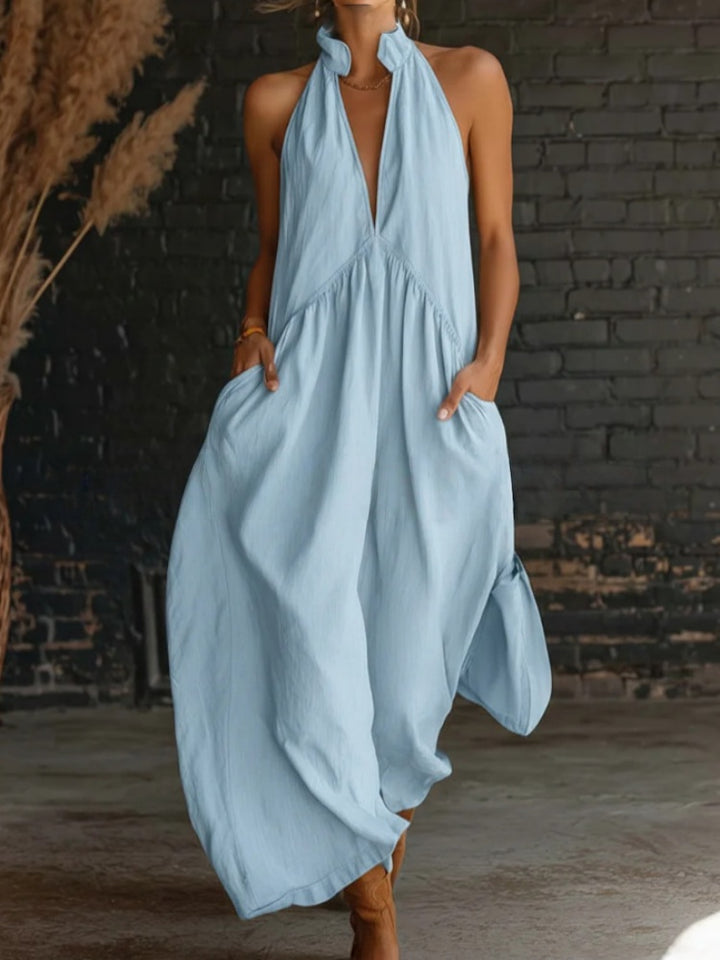 Halter Neck Linen-Blend Maxi Dress