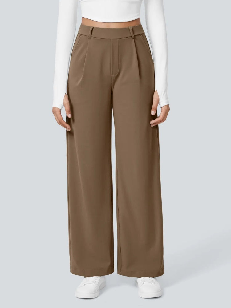 High Waisted Pleated Wide Leg Trousers