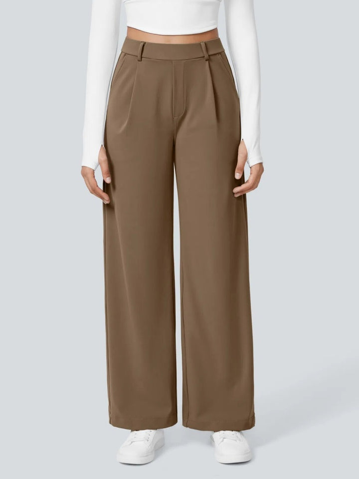 High Waisted Pleated Wide Leg Trousers