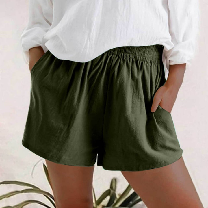 High Waisted Elastic Waist Linen Blend Shorts