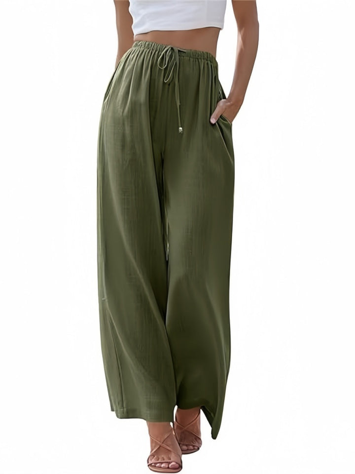 Drawstring Elastic Waist Wide Leg Pants