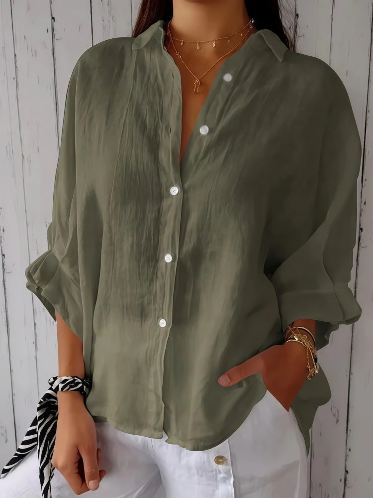 Linen Blend Oversized Button-Down Shirt - Breathable, Multiple Colors